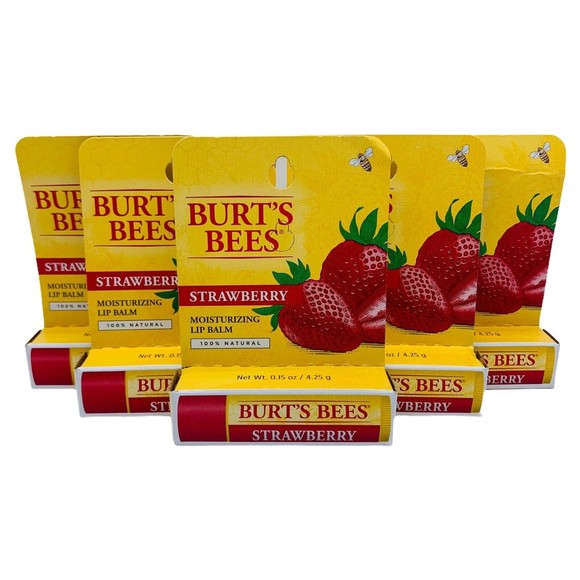 5x Burt's Bees Lip Balm 100% Natural Moisturizing Strawberry